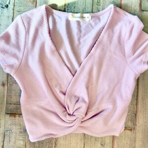 Ocean Drive Ribbed Crop Top | Size Small | Pink | Twist Front